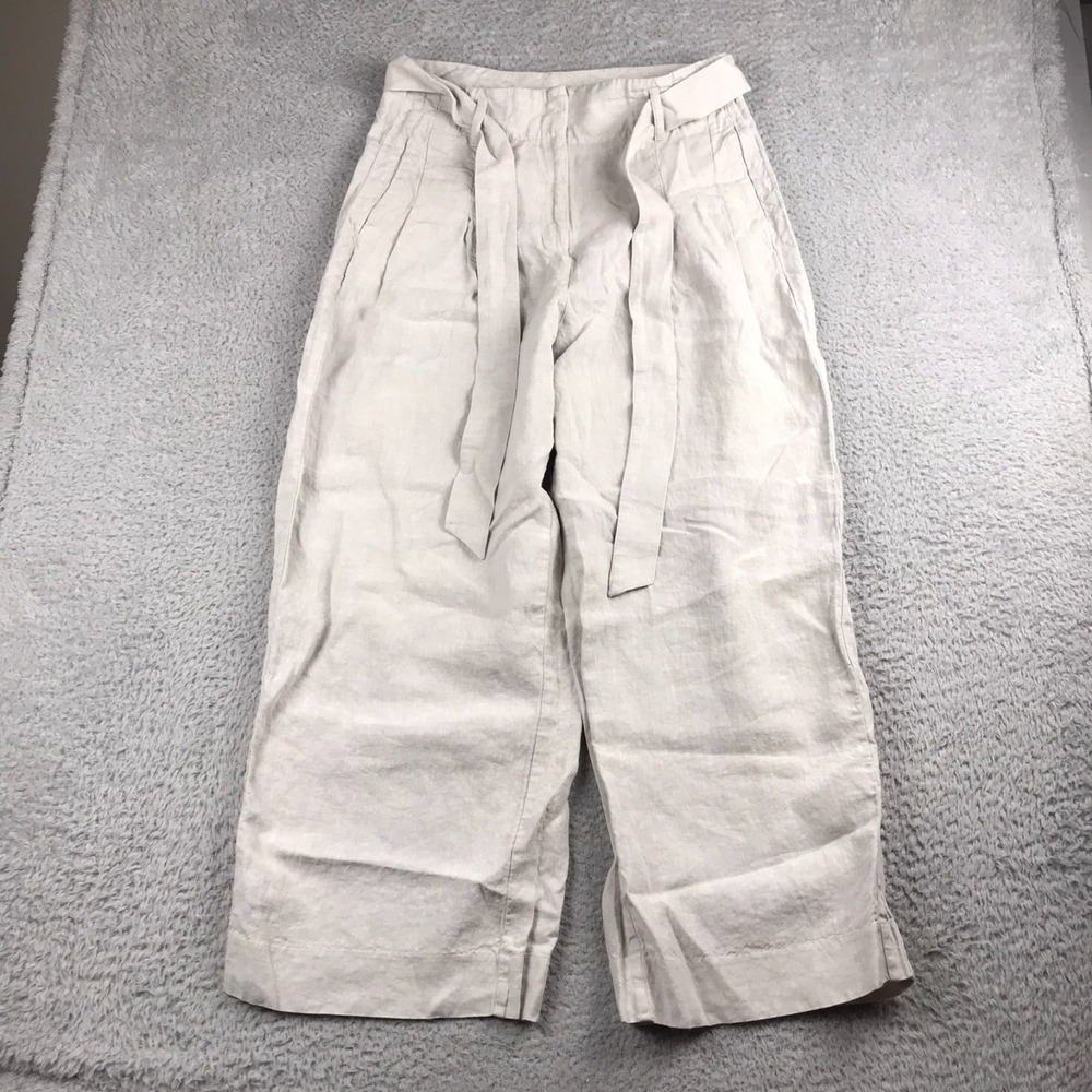 Chicos Hollywood Waist Belted Linen Pants Womens 12R Gray Relaxed Resort Costal